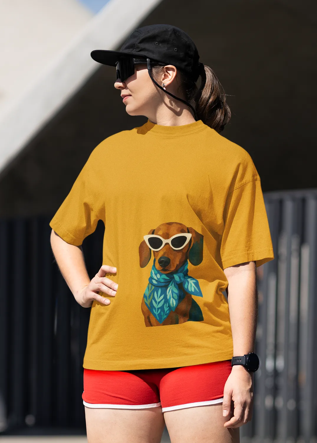 Dachshund Sunglasses Unisex Oversized T-Shirt