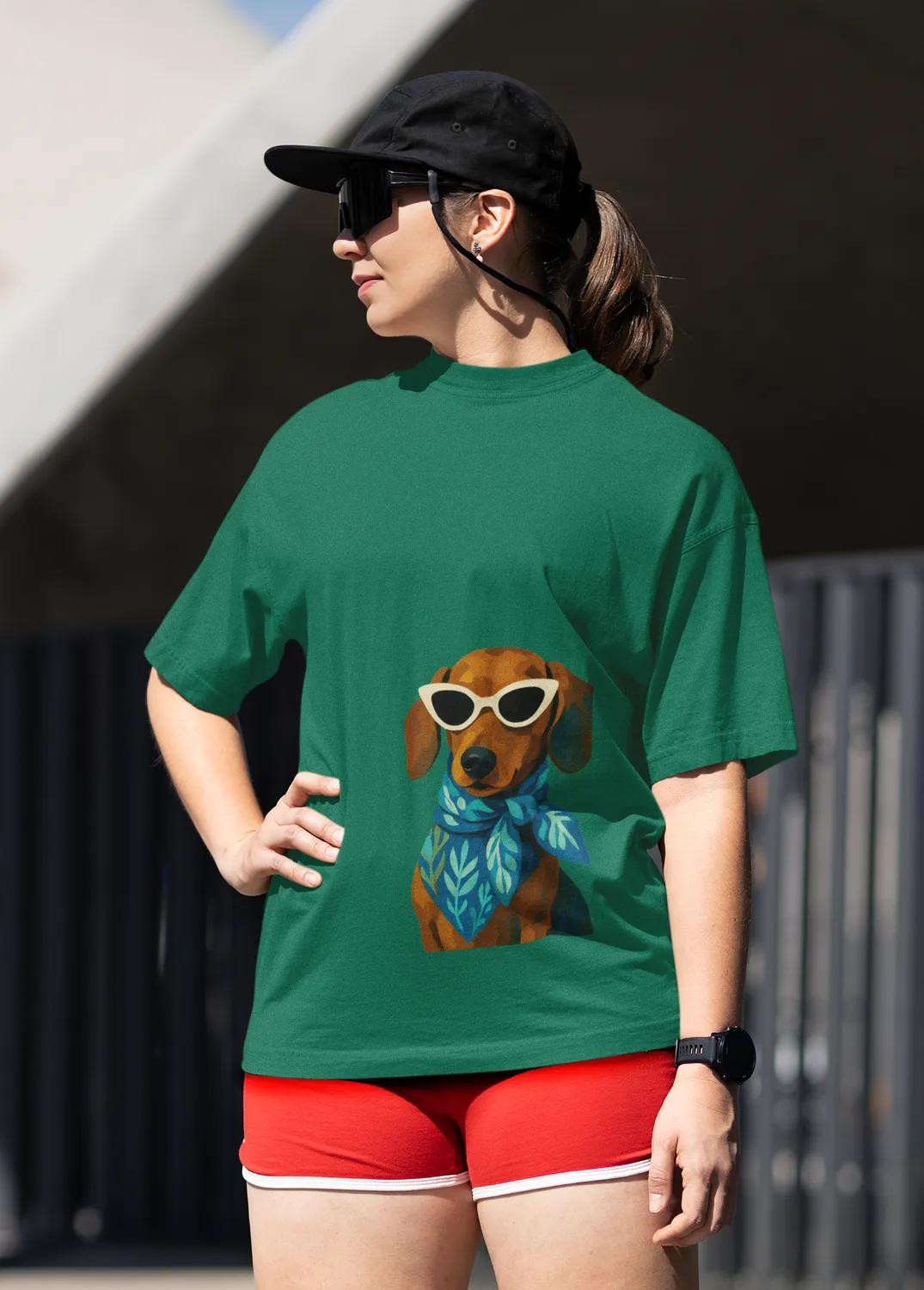 Dachshund Sunglasses Unisex Oversized T-Shirt 1