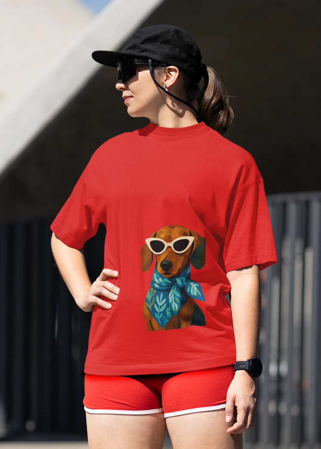Dachshund Sunglasses Unisex Oversized T-Shirt 1