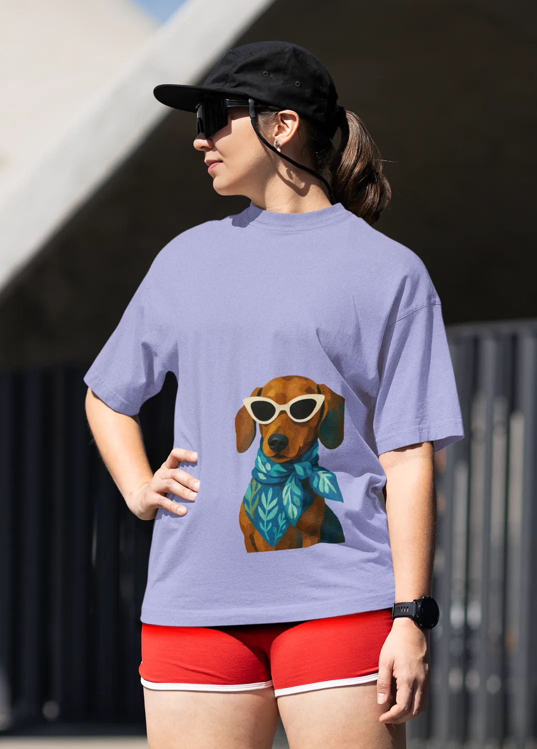 Dachshund Sunglasses Unisex Oversized T-Shirt