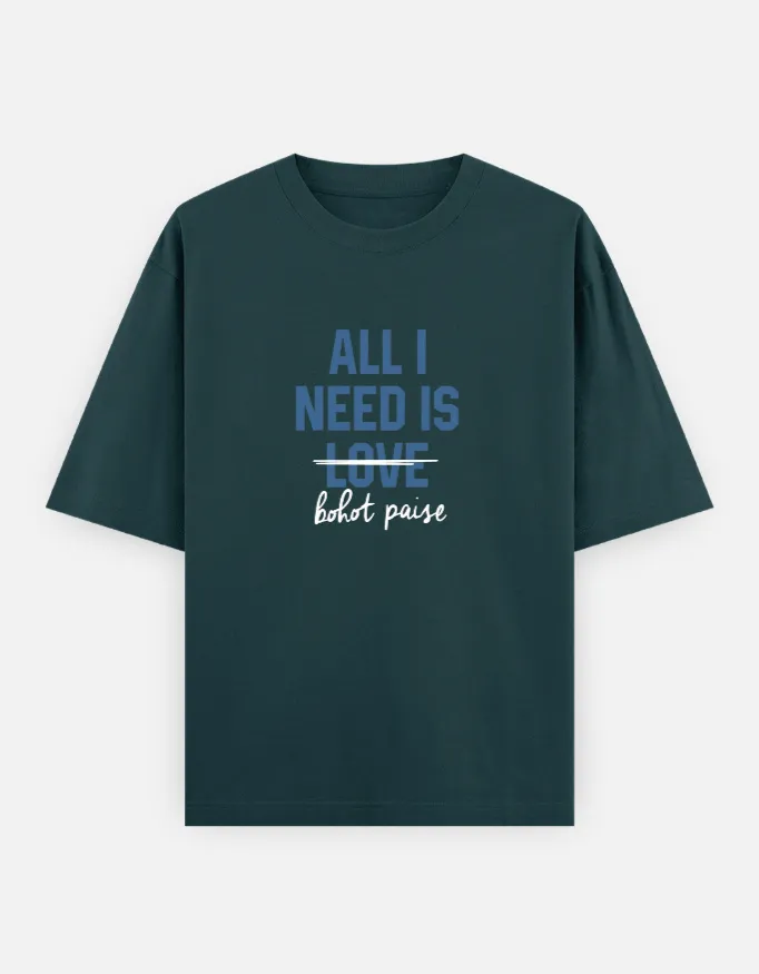 All I Need Is Bohot Paise Unisex Oversized T-Shirt 2