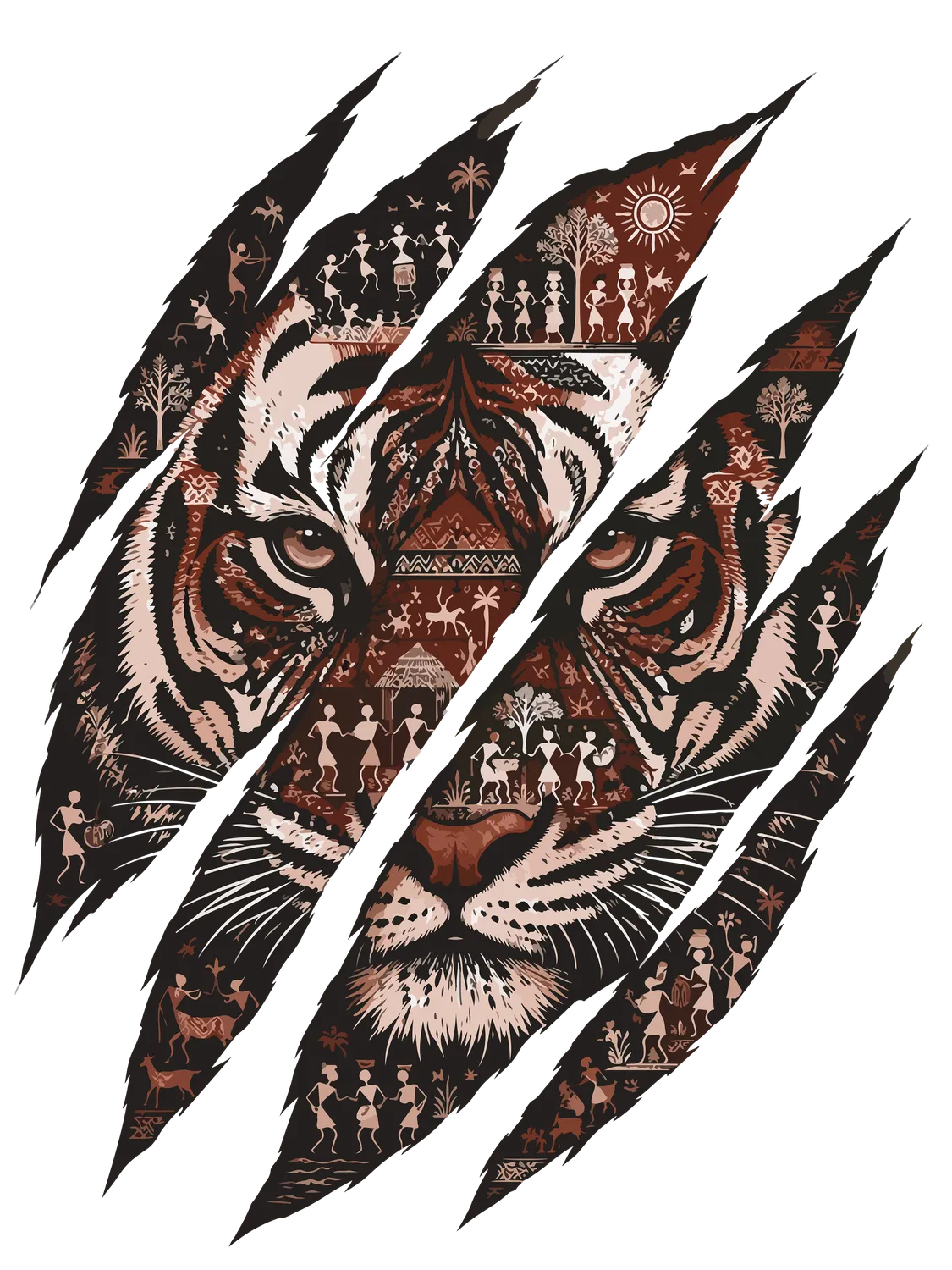 Tiger Claw Warli Art Unisex Oversized T-Shirt 4