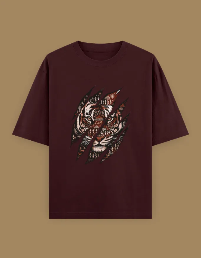 Tiger Claw Warli Art Unisex Oversized T-Shirt 2